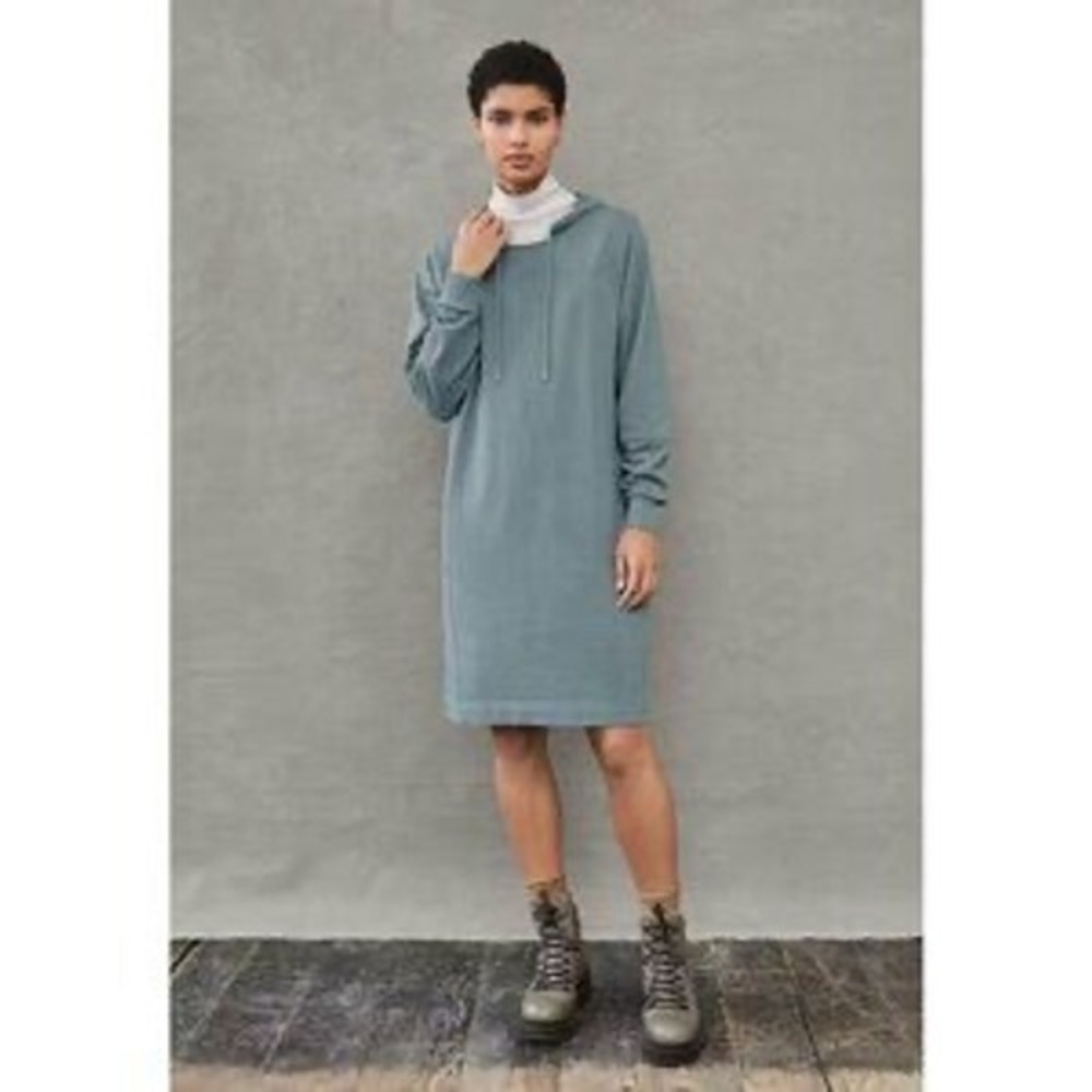 WRAP LONDON Long Sleeve Hooded Sweatshirt Dress Pockets Blue Size US‎ 6